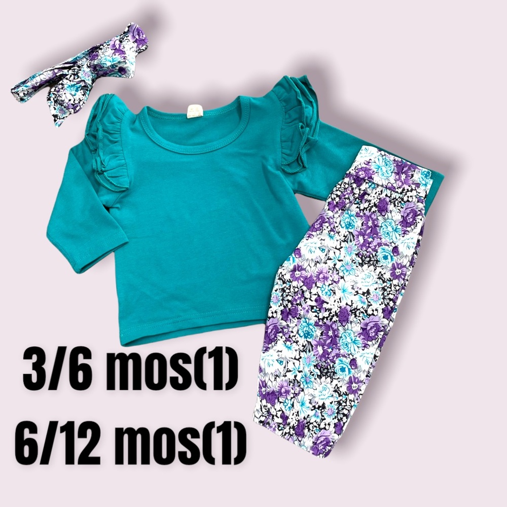Boutique Girls 2pc Turquoise & Floral Outfit